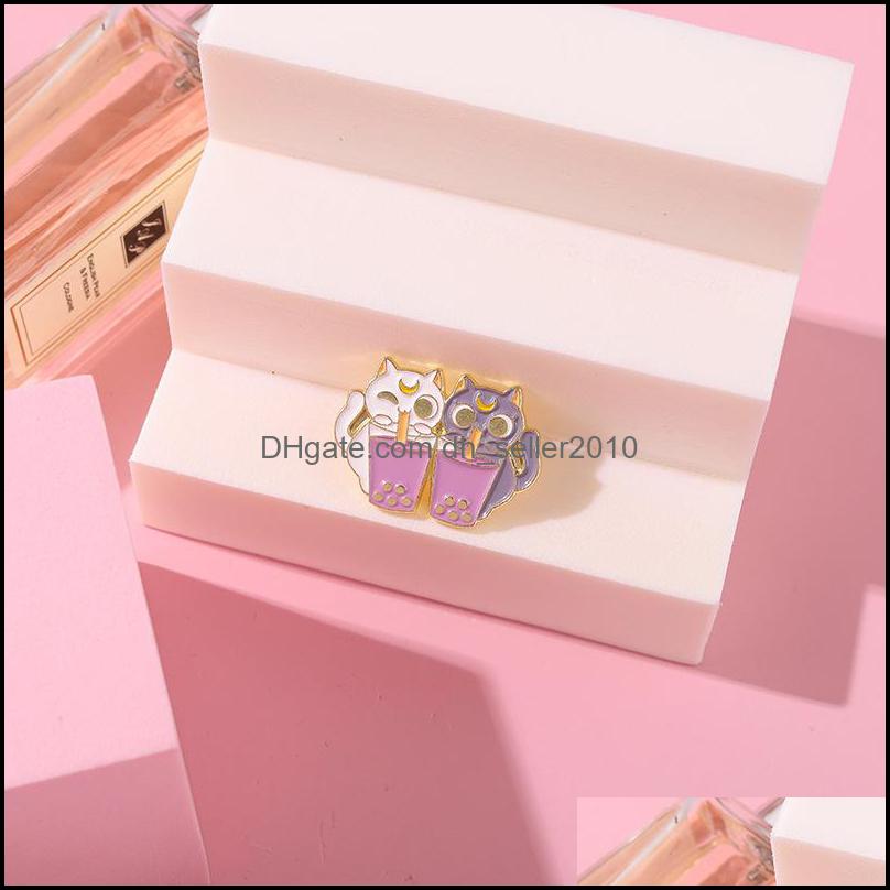 Pins Brooches Cute Cartoon Couple Cat Brooches Pin Women Fashion Dress Coat Shirt Funny Badges Backpack Gift Jewelry 6133 Q2 Drop De Dhup8