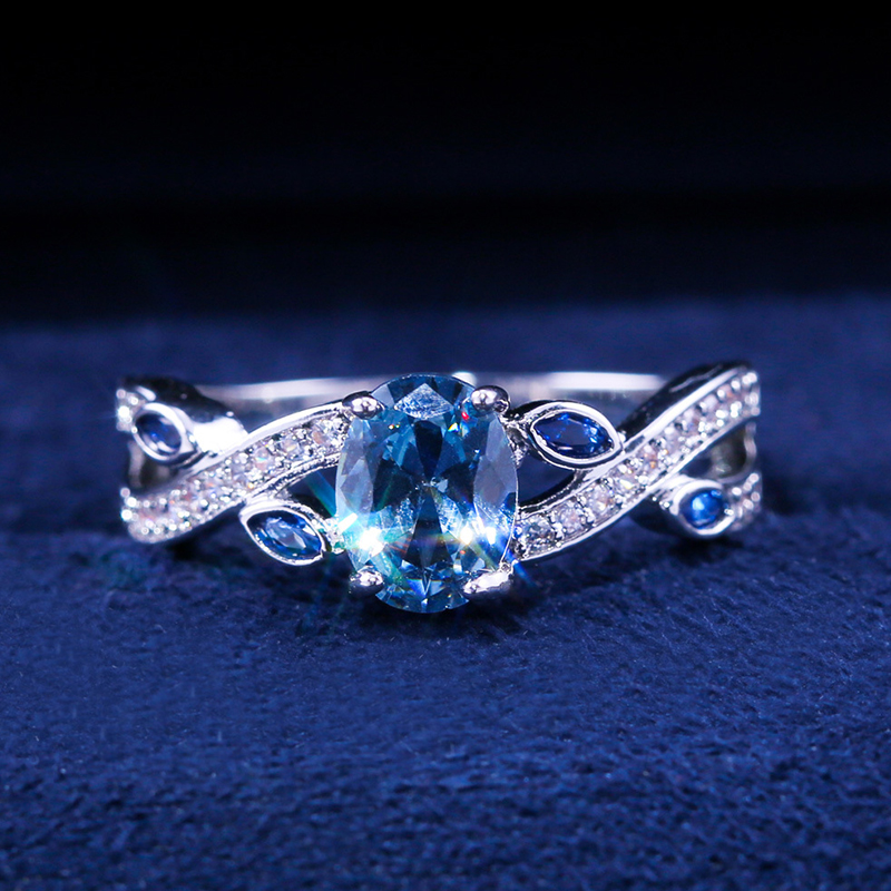 Big Blue Stone Ring Charm Jewelry Women CZ Wedding Promise Engagement Rings Ladies Accessories Gi