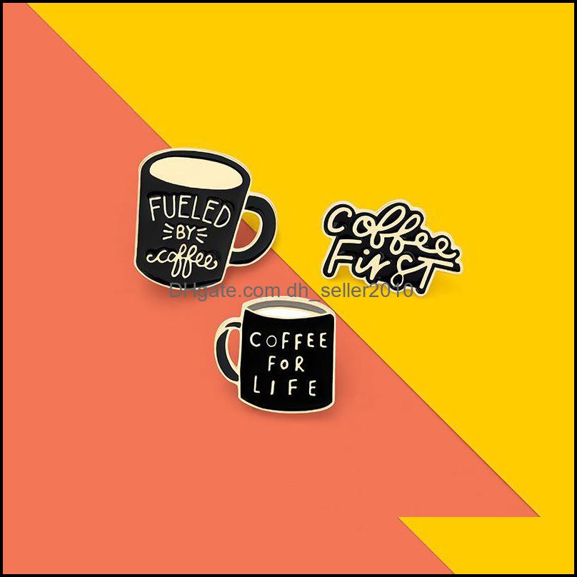 Pins Brooches Coffee Vintage Enamel Brooches Pin For Women Fashion Dress Coat Shirt Demin Metal Badges Black Color 6132 Q2 Drop Deli Dhk6B