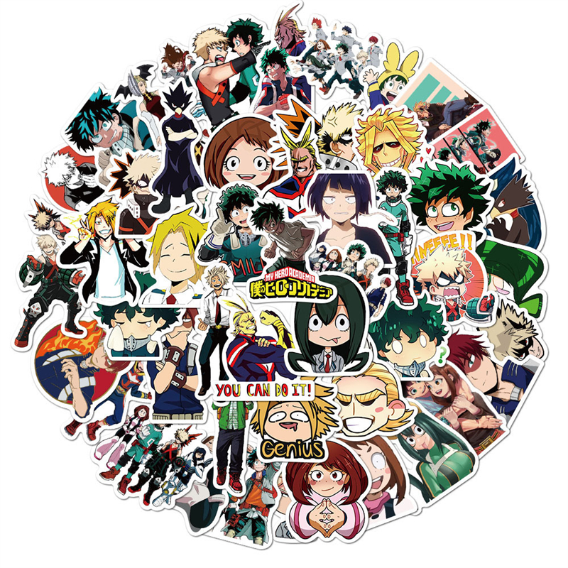 50Pcs cartoon My Hero Academia Anime Stickers Graffiti Laptop Phone Izuku Midoriya Might Boku Character Decal