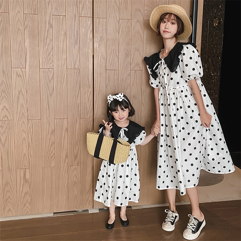 Family Matching Outfits Parent-child Outfit Summer Clothes Mother and Daughter Western Style Short Sleeve Dress Polka Dot Chiffon Elegant Princess Dre