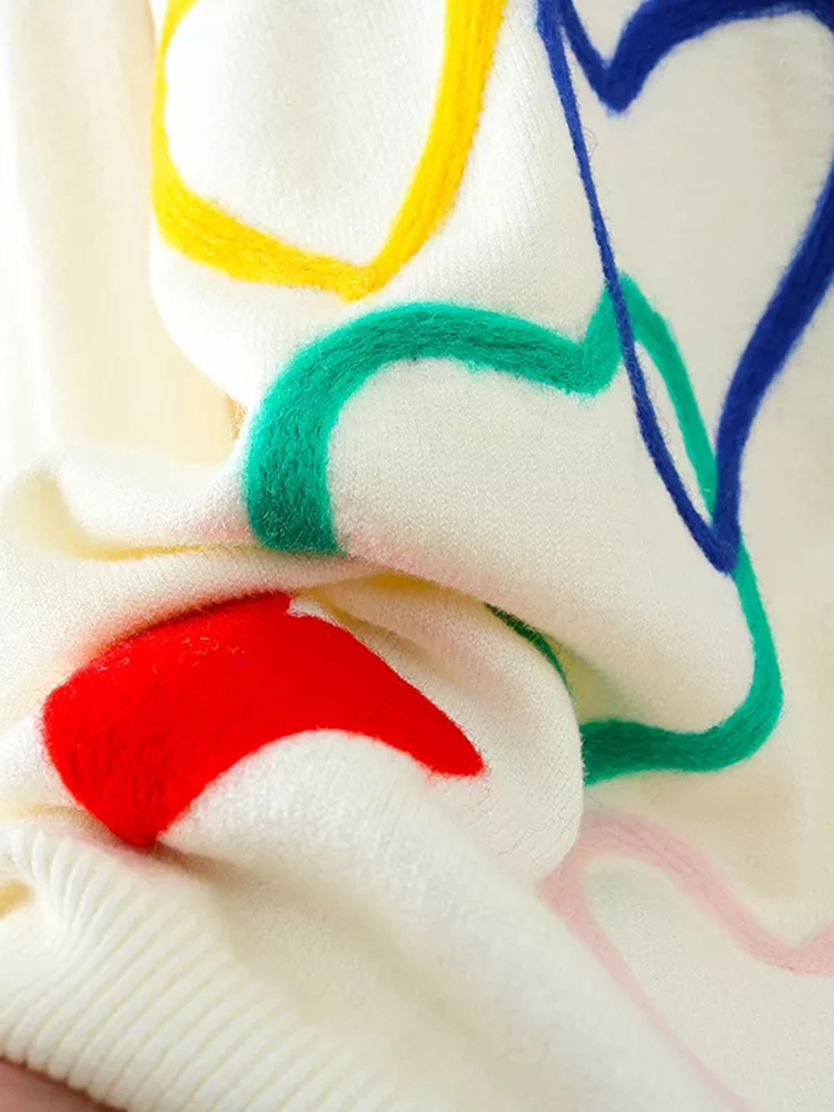 Women's Knits Tees Spring Women Lovely Sweater O-Neck Colorful Candy Color Heart Embroidery Knitwear Slim All-Match Pullover Femme C-195 220914