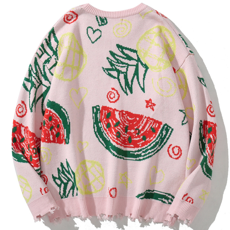 Men s Sweaters Hip Hop Sweater Men Colorful Pineapple Heart Graffiti O Neck Knitted Jumpers Casual Fashion Tops Couple Loose Cozy Streetwear 220913