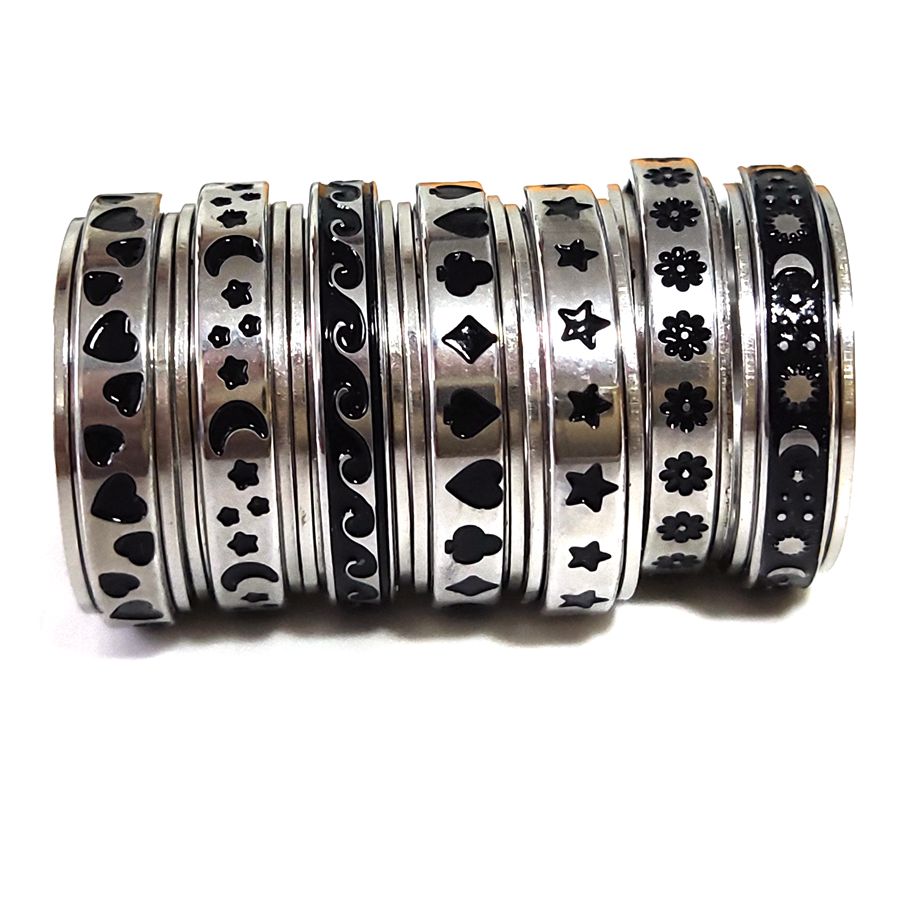50pcs Multi-styles Mix Rotating Stainless Steel Spin Rings Men Women Spinner Ring Wholesale Rotate Band Finger Rings Party Jewelry