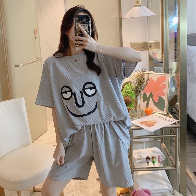 Women's Sleepwear Pajama Sets Women Oversized Summer Korean Kawaii Printed Harajuku Soft Womens Homewear Pregnant Fashion Preppy Girls Pajamas 22