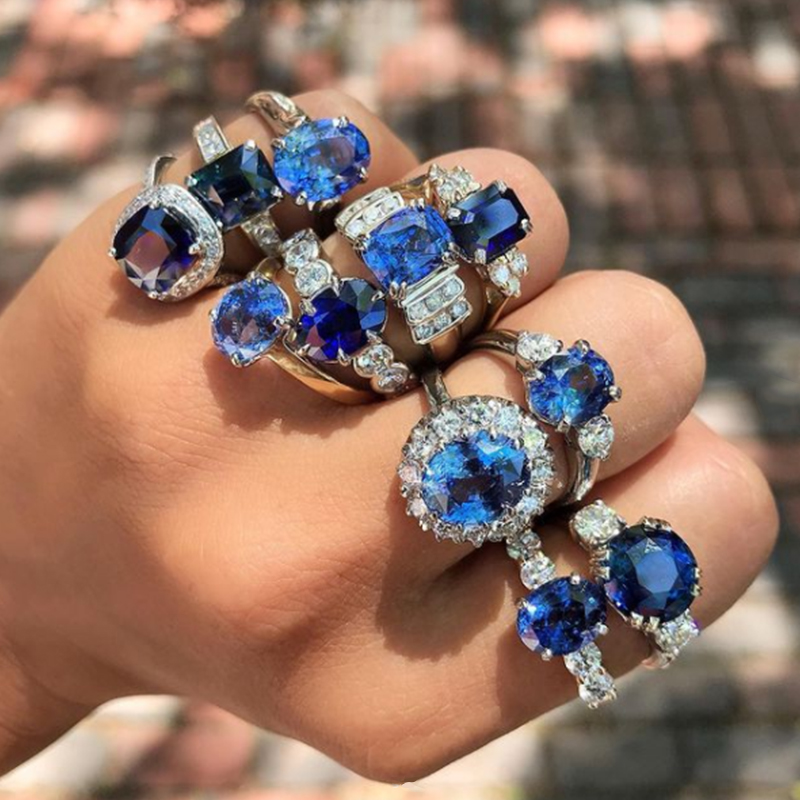 Big Blue Stone Ring Charm Jewelry Women CZ Wedding Promise Engagement Rings Ladies Accessories Gi