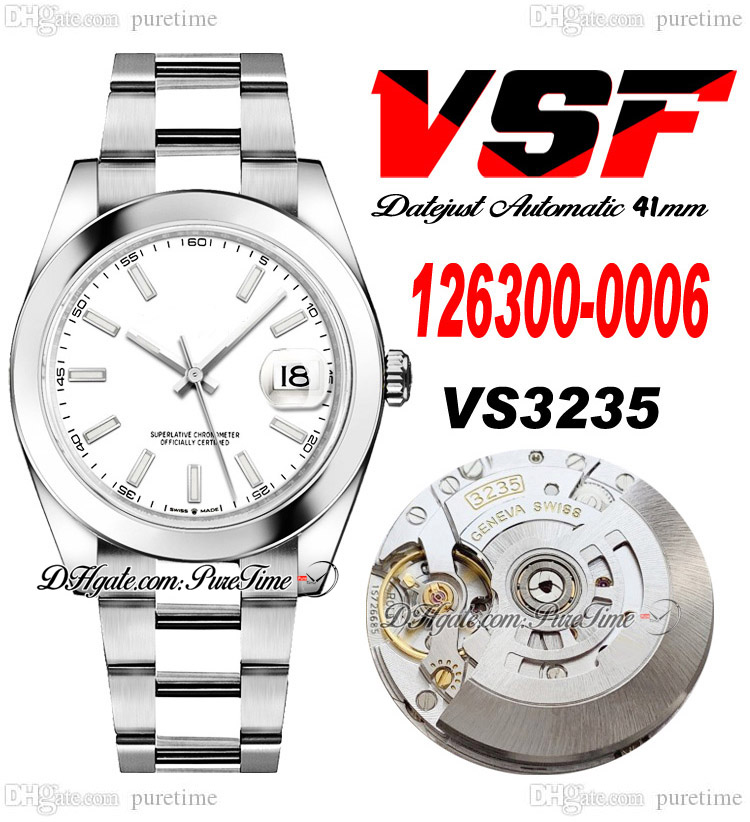 VSF Just 126300 VS3235 Automatic Mens Watch 41 Polished Bezel White Dial Stick Markers 904L OysterSteel Bracelet Super Edition Same Series Card Puretime A1, Customized enhanced waterproofing servic
VSF Just 126300 VS3235 Automatic Mens Watch 41 Polished Bezel White Dial Stick Markers 904L OysterSteel Bracelet Super Edition Same Series Card Puretime A1, Customized enhanced waterproofing servic