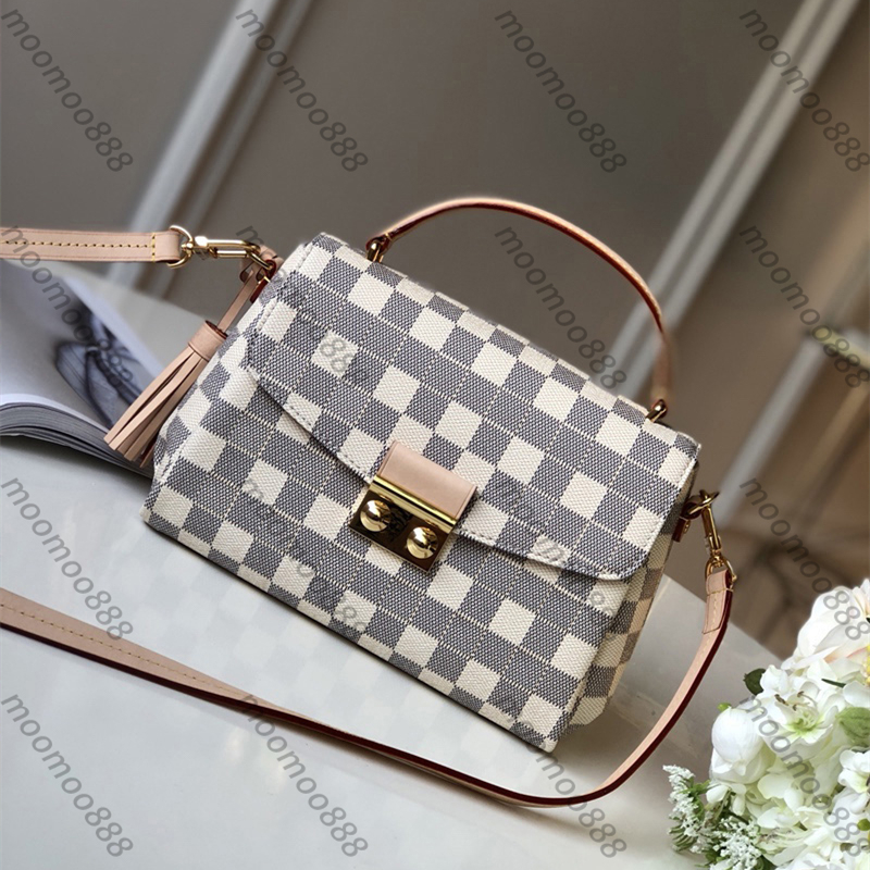 12A All-New Mirror Quality Designer 25cm Small Croisette Messenger Bag Womens White Damier Purse Luxury Plaid Canvas Handbags Brown Checkered Shoulder Strap Box Bag