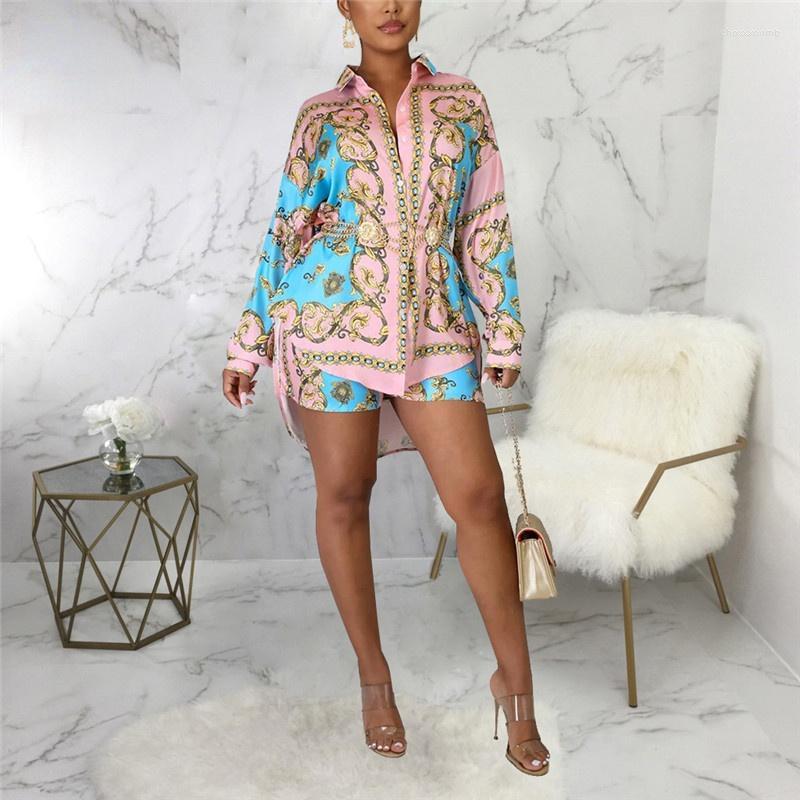 Women's Tracksuits Women's 2022 Summer Sexy Print Club Birthday Outfits Geometric Elements Two Piece Set Colorfu