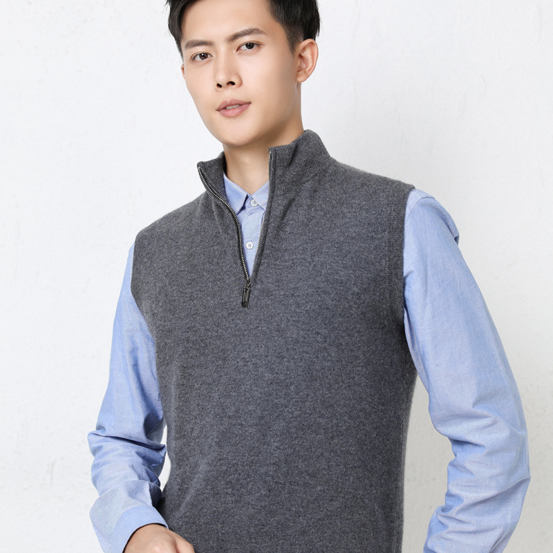 Men s Sweaters Man Vest 100 Goat Cashmere Knitted Zipper Neck Sleeveless Fashion 6Colors Pullovers Winter Male Tops 220914