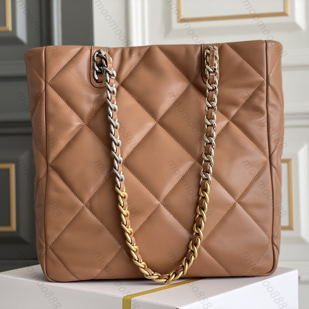 12A All-New Mirror Quality Designer 19 Shopping Bag Large Womens Genuine Leather Lambskin Quilted Purse Tote Shoulder Black Box Gold Chain Bag Luxurys Black Handbags