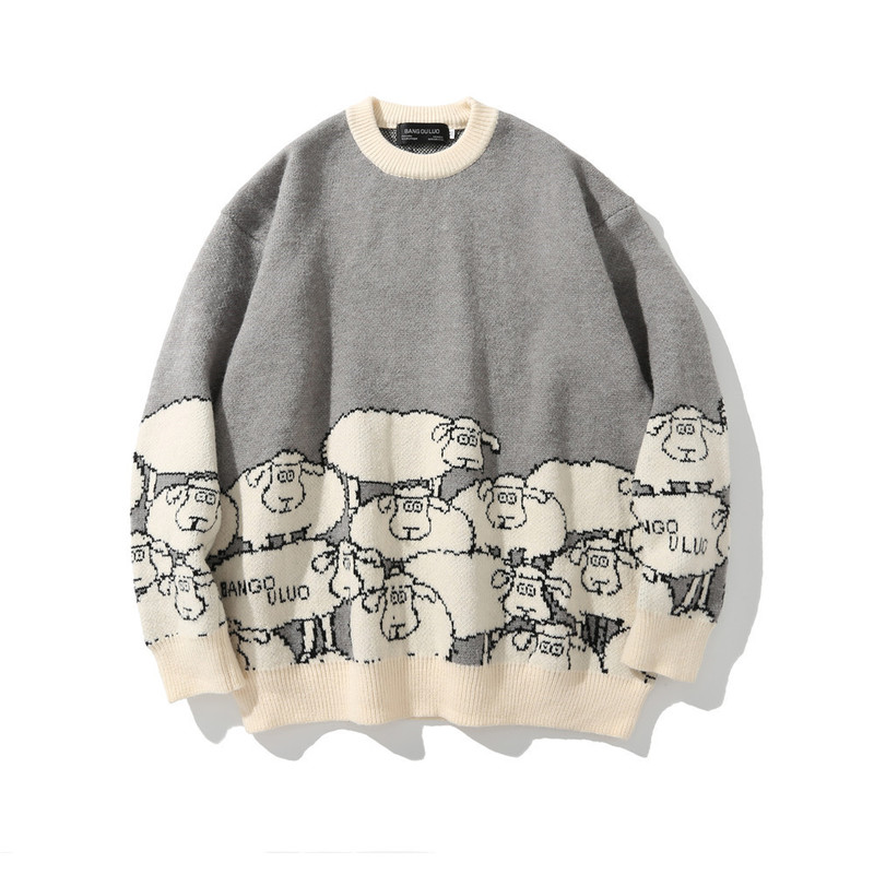 Men s Sweaters Cartoon Sheep Pattern Men Sweater Streetwear Knitted Pullovers Autumn Harajuku Hip Hop Cotton Oversize Pullover 220913