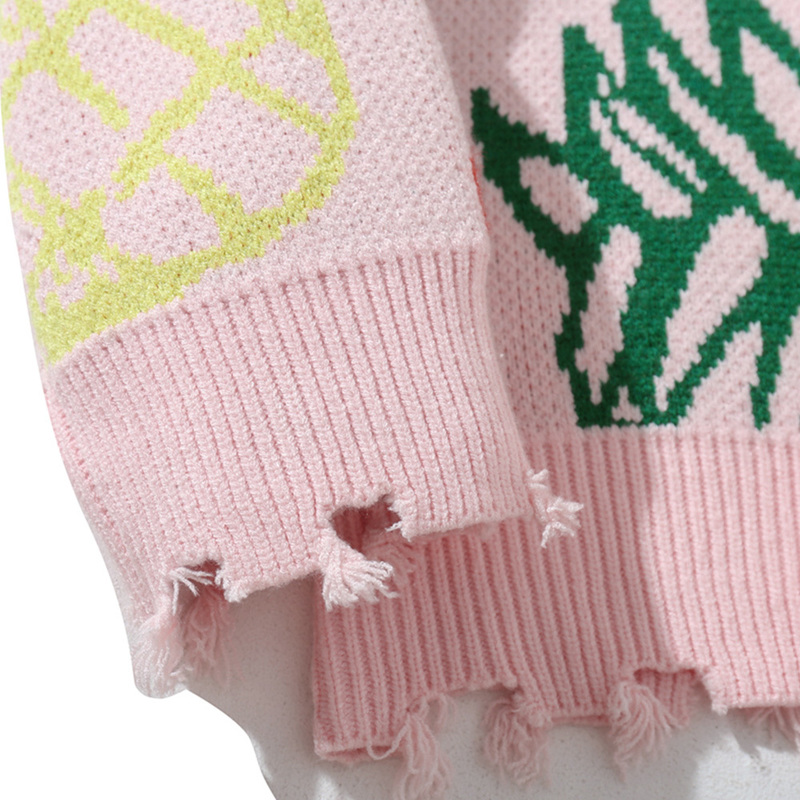 Men s Sweaters Hip Hop Sweater Men Colorful Pineapple Heart Graffiti O Neck Knitted Jumpers Casual Fashion Tops Couple Loose Cozy Streetwear 220913