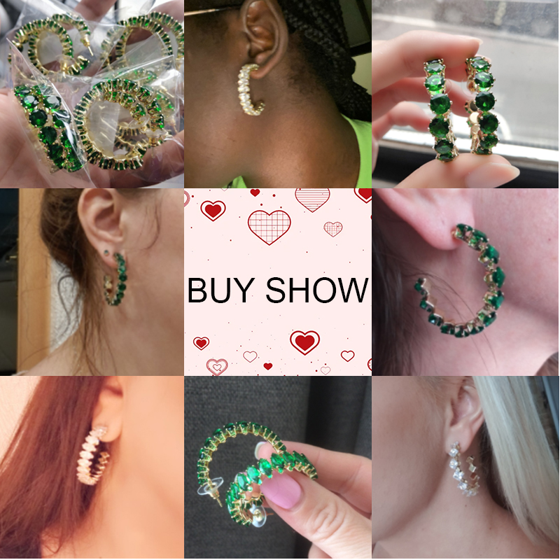 CZ Hoop Earrings Round Green Zircon Crystal Earring for Women Engagement Party Statement Jewelry