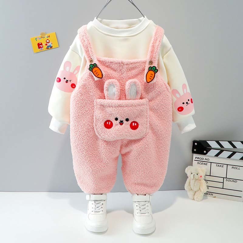 Clothing Sets Children Autumn Winter Longsleeve Set Boys Warm Casual Clothes Baby Girl Sweater Plus Velvet Thick Cartoon Overalls 2Piece 220913