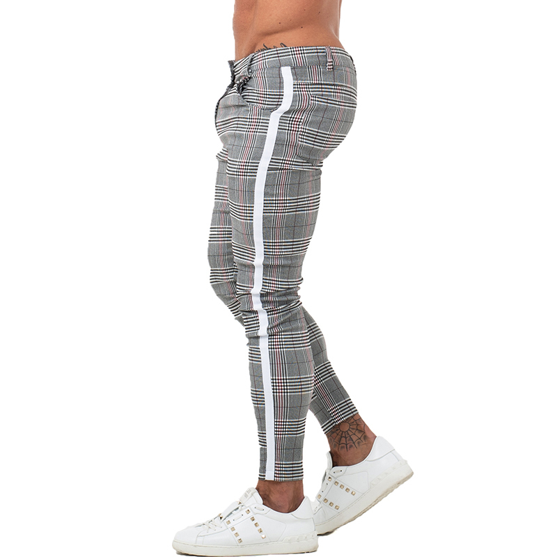 Men's Pants GINGTTO Mens Casual Trousers Skinny Stretch Chinos Slim Fit Pant Plaid Check Men 220914