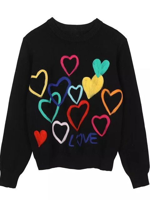 Women's Knits Tees Spring Women Lovely Sweater O-Neck Colorful Candy Color Heart Embroidery Knitwear Slim All-Match Pullover Femme C-195 220914