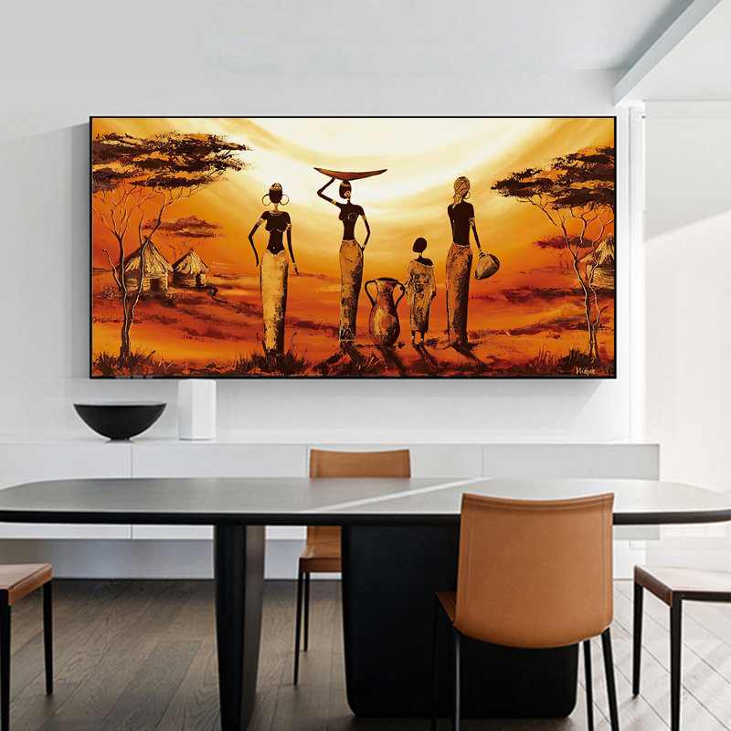 African Women Sunset Canvas Painting Abstract Landscape Posters and Prints Wall Pictures for Living Room Home Aisle Decoration