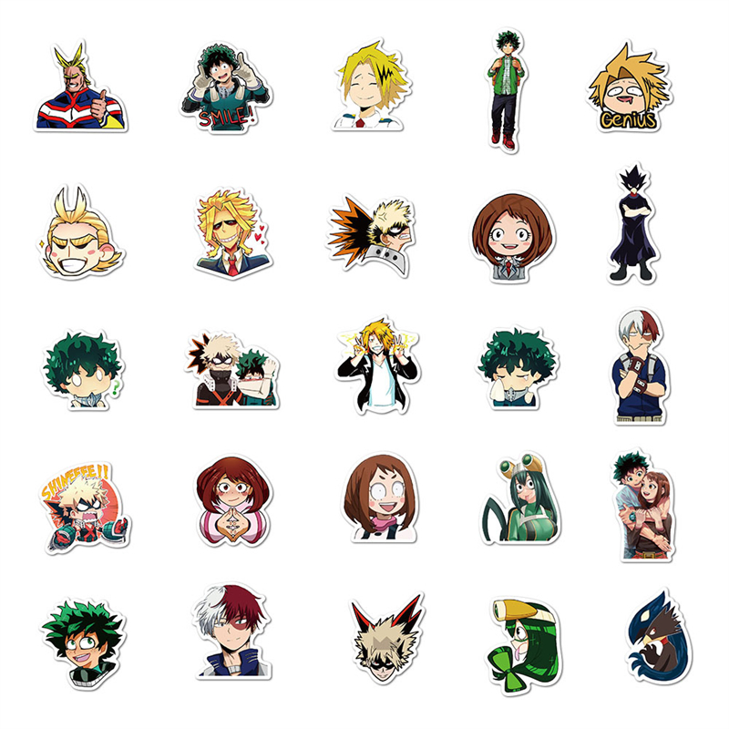 50Pcs cartoon My Hero Academia Anime Stickers Graffiti Laptop Phone Izuku Midoriya Might Boku Character Decal