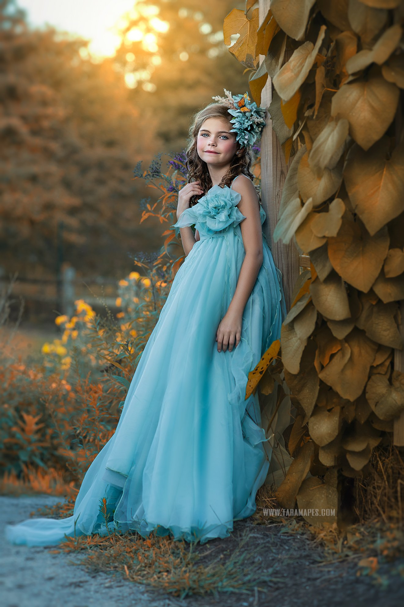 Light Sky Blue Boho Flower Girl Dresses Floral Kids Birthday Pageant Gowns For Photoshoot Tulle First Communion Dress