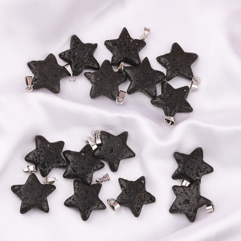 Natural stone Black Lava Stone Star Charms Aromatherapy Essential Oil Perfume Diffuser Pendant For DIY Necklace