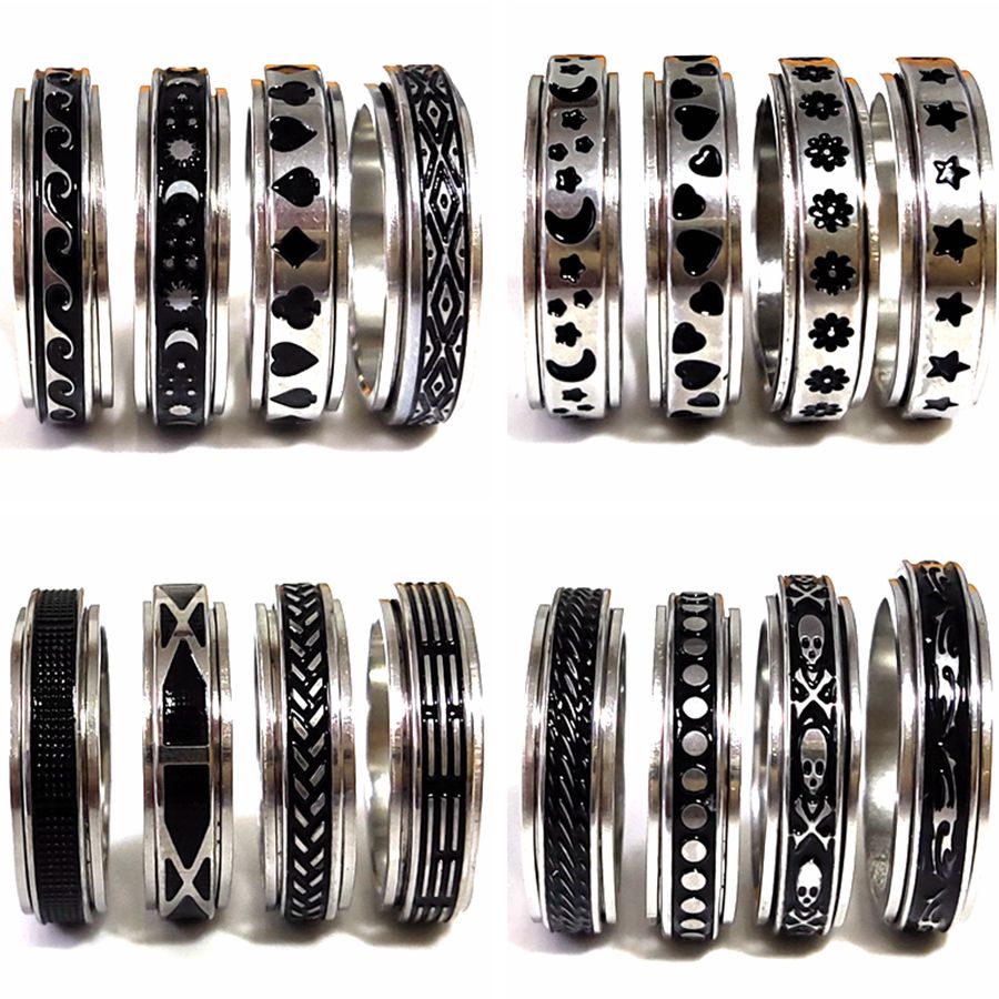 50pcs Multi-styles Mix Rotating Stainless Steel Spin Rings Men Women Spinner Ring Wholesale Rotate Band Finger Rings Party Jewelry