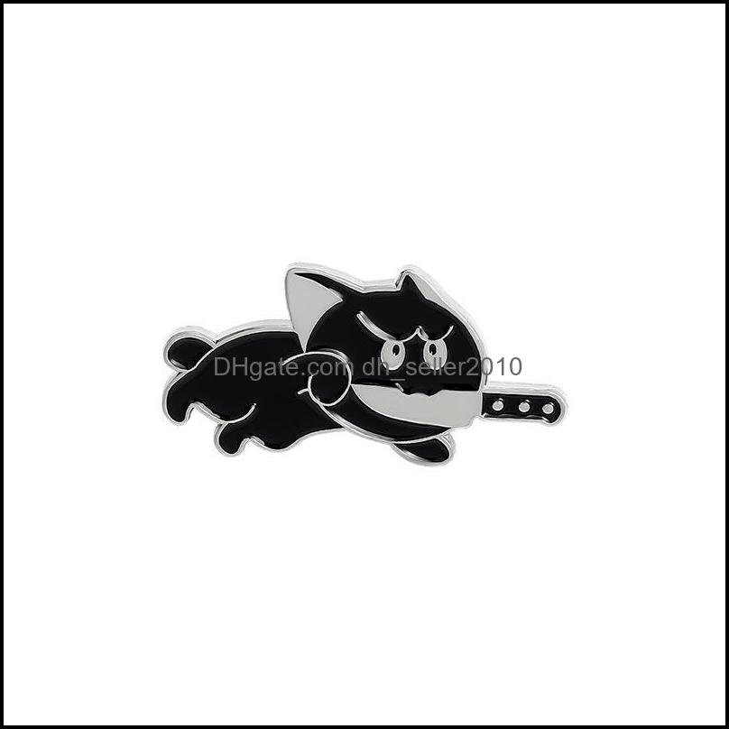 Pins Brooches Black Cat Knife Punk Enamel Brooches Pin Women Girl Fashion Jewelry Metal Vintage Pins Badge Gift 6144 Q2 Drop Delivery Dhbyj