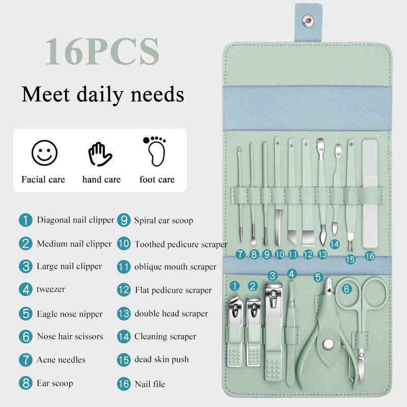 stainless steel pedicure set Nails Manicure Tools Leather Folding Bag Easy To Organize And Carry Clippers Nail Tools