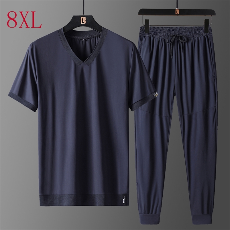 Men's Tracksuits Summer Men Clothing Plus Size 8XL 7XL 6XL XXXXXL Mens T Shirt Shorts Sports Suit Solid Large Two-piece Suit Mens Clothes 220914
