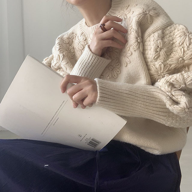 Women's Knits Tees Korobov Korean O Neck Long Sleeve Women Pullovers Sweaters Japanese Sweet Flower Knitted Sueter Mujer Vintage Oversize Sweater