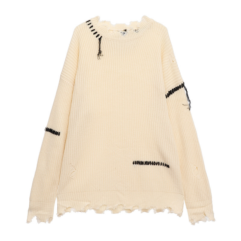 Men s Sweaters Oversized Irregular Ripped Men Distressed Style Couple Knitted Jumper Autumn Harajuku Vintage Black Unisex Tops 220913