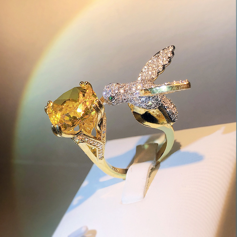 Choucong Original Design Wedding Rings Luxury Jewelry 925 Sterling Silver Princess Cut Multi 5A Cubic Zircon Party Eternity Women Hummingbird Open Adj