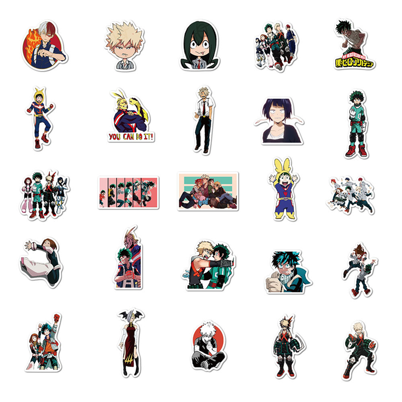 50Pcs cartoon My Hero Academia Anime Stickers Graffiti Laptop Phone Izuku Midoriya Might Boku Character Decal