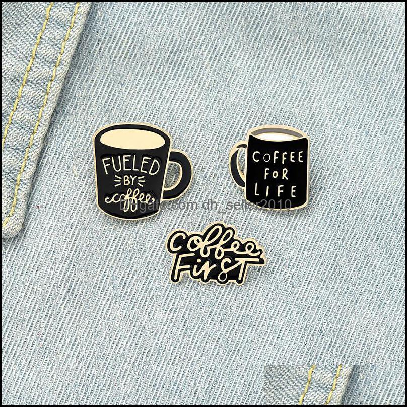 Pins Brooches Coffee Vintage Enamel Brooches Pin For Women Fashion Dress Coat Shirt Demin Metal Badges Black Color 6132 Q2 Drop Deli Dhk6B