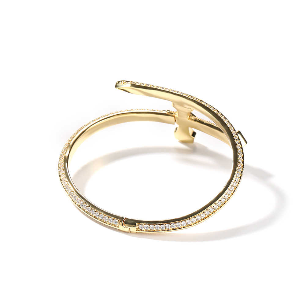 Hip Hop Sword of Justice Large Cross Bangle Bracelet Real Gold Plated Lover Couple Jewelry