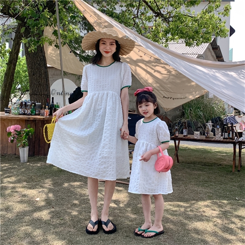 Family Matching Outfits Mother And Daughter White Dresses Women's Girls Summer Dress Mom And Baby Equal Matching Clothes Parent Child Clothing Ro