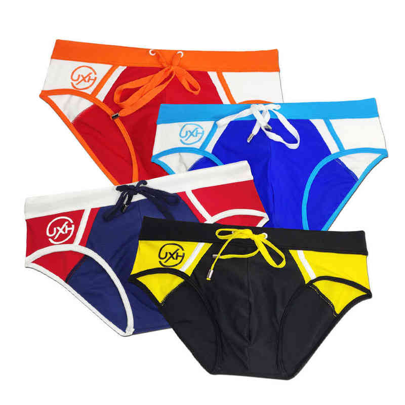 Men's Uxh Patchwork Pouch Pad Swimsuit Man Suit Sexy Swimming Briefs Bikini Swimwear Men Surfing Sports Trunk J220913 Z260314