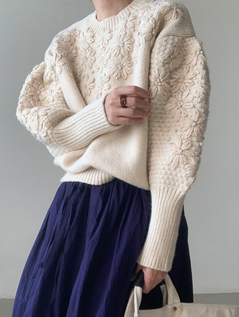 Women's Knits Tees Korobov Korean O Neck Long Sleeve Women Pullovers Sweaters Japanese Sweet Flower Knitted Sueter Mujer Vintage Oversize Sweater