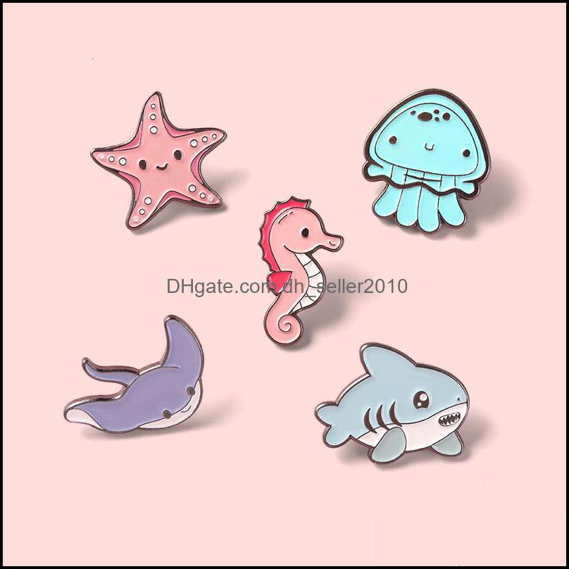 Pins Brooches Customized Enamel Pin Cartoon Alloy Badges Insignia Men Women Animal Bk Jewelry Jellyfish Hippos Starfish Whales Brooc Dhnfp