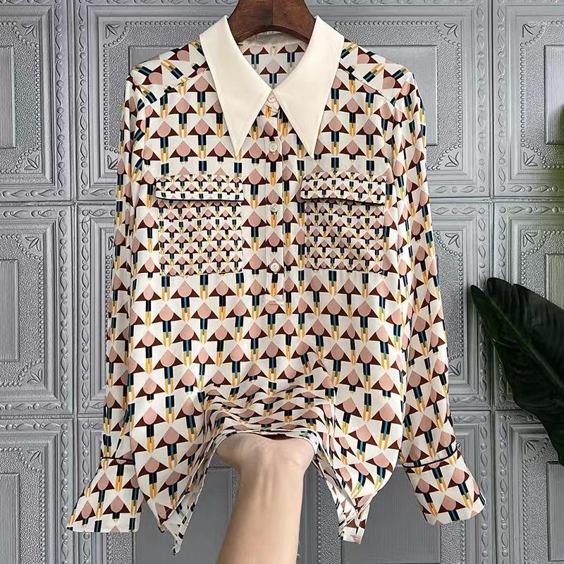 Women' Blouses Printed Imitation Silk Shirt Scissor Collar Double Pocket Long Sleeve Women Blouse Womens Tops, Pic
Women' Blouses Printed Imitation Silk Shirt Scissor Collar Double Pocket Long Sleeve Women Blouse Womens Tops, Pic