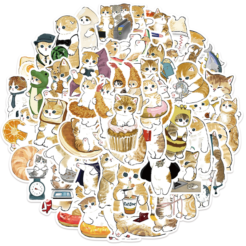 64Pcs Cartoon Lovely Yellow Kitty Sticker Cute Pet Cat Graffiti Stickers for DIY Luggage Laptop Skateboard Motorcycle Bicycle Stickers