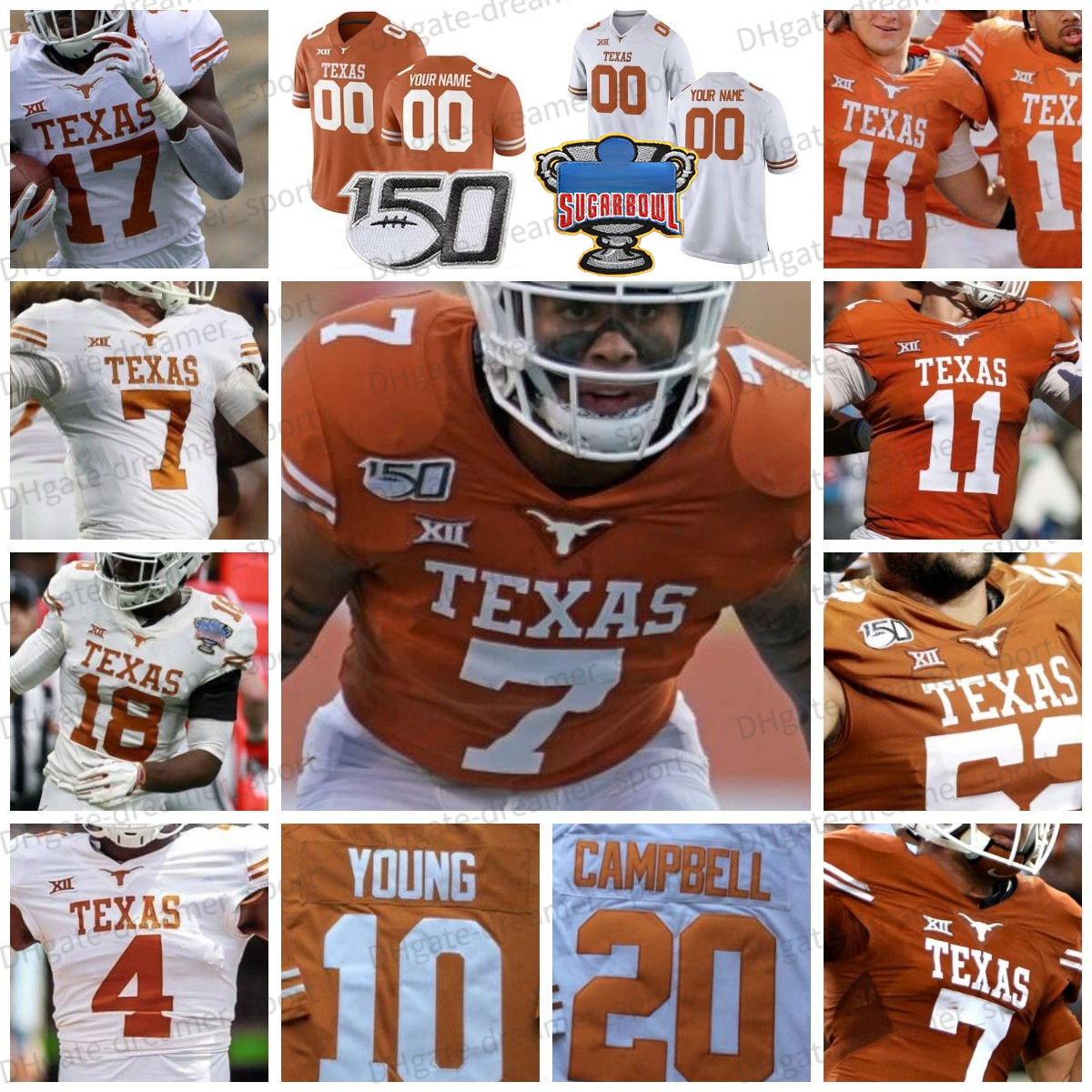 Custom Texas Longhorns Jersey 5 Bijan Robinson 10 Vince Young 20 Earl Campbell Williams Ehlinger Orange White College Jerseys Men Women Kids, White jersey+sugar bowl
Custom Texas Longhorns Jersey 5 Bijan Robinson 10 Vince Young 20 Earl Campbell Williams Ehlinger Orange White College Jerseys Men Women Kids, White jersey+sugar bowl