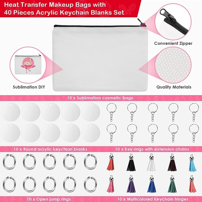 Keychains 10 Pieces Sublimation Blanks Pouch DIY Heat Transfer Makeup Bags Iron On Transfer Zipper Canvas Pen Case For Women Kids 220914