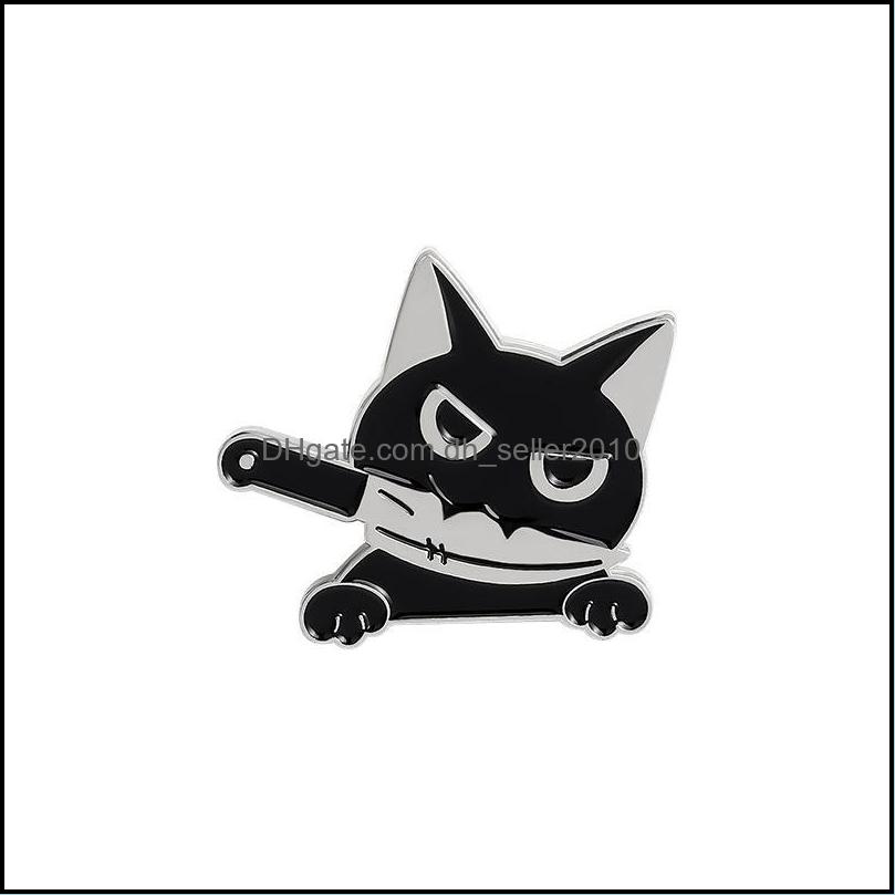 Pins Brooches Black Cat Knife Punk Enamel Brooches Pin Women Girl Fashion Jewelry Metal Vintage Pins Badge Gift 6144 Q2 Drop Delivery Dhbyj