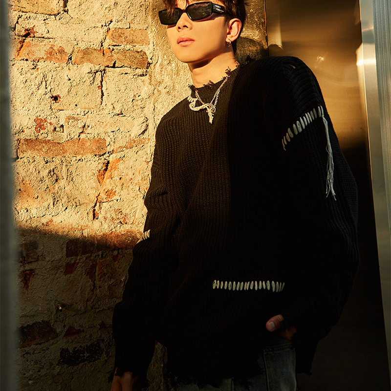 Men s Sweaters Oversized Irregular Ripped Men Distressed Style Couple Knitted Jumper Autumn Harajuku Vintage Black Unisex Tops 220913