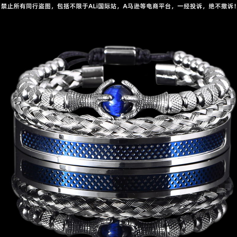 Bangle Luxury Set Men Bracelet Stainless Steel Handmade Rope Bangles Men Eagle Bracelets With Tigereye Natural Stone Gift Accessories 220914