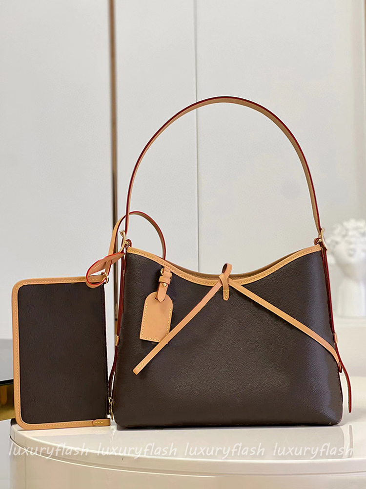 Designer Womens Shoulder Bag Carryall Tote Coated Canvas Leather Vintage Carry All 2 In 1 Hobo with Wallet Fashion Lady Bowknot Coin Purse Handbags Brown