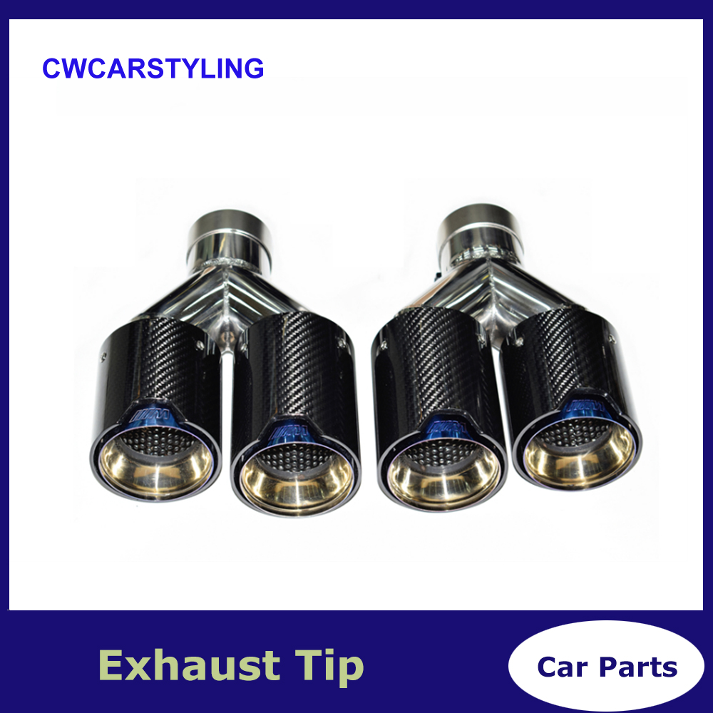 Universal Blue Exhaust Muffler Pipe For BMW Dual M Performance Carbon Fiber Y Shape Tailpipe Car Exhaust