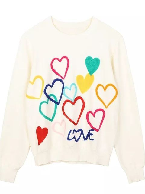 Women's Knits Tees Spring Women Lovely Sweater O-Neck Colorful Candy Color Heart Embroidery Knitwear Slim All-Match Pullover Femme C-195 220914