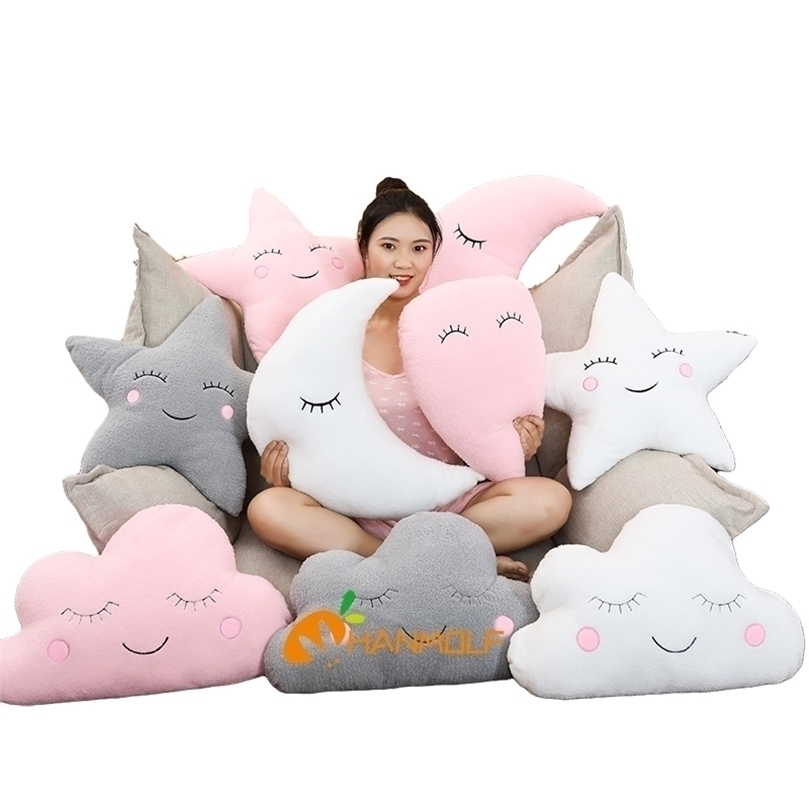 Plush Dolls Plush Sky Pillows Emotional Moon Star Cloud Shaped Pillow Pink White Grey Room Chair Decor Seat Cushion 220913
